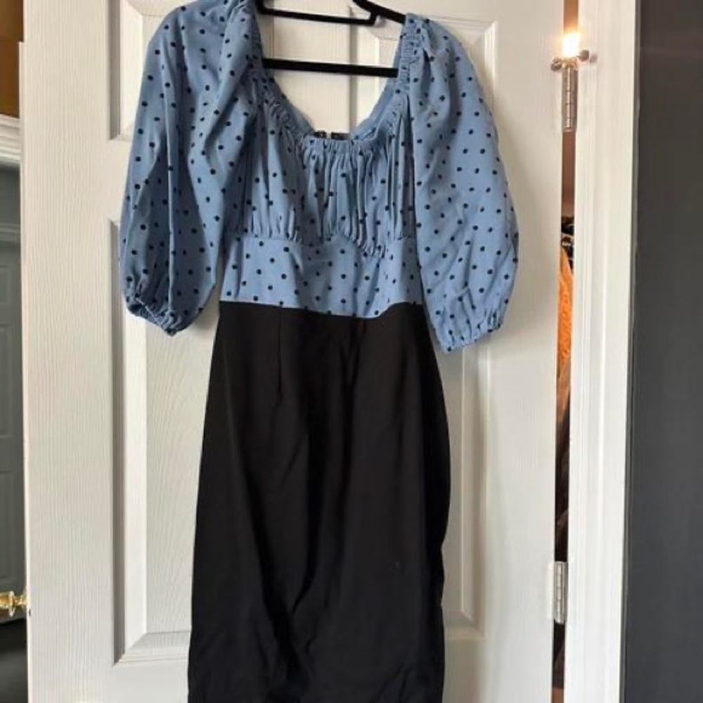 Vixen by Micheline Pitt Blue Polka Dot Swing Dress - Picture 2 of 16